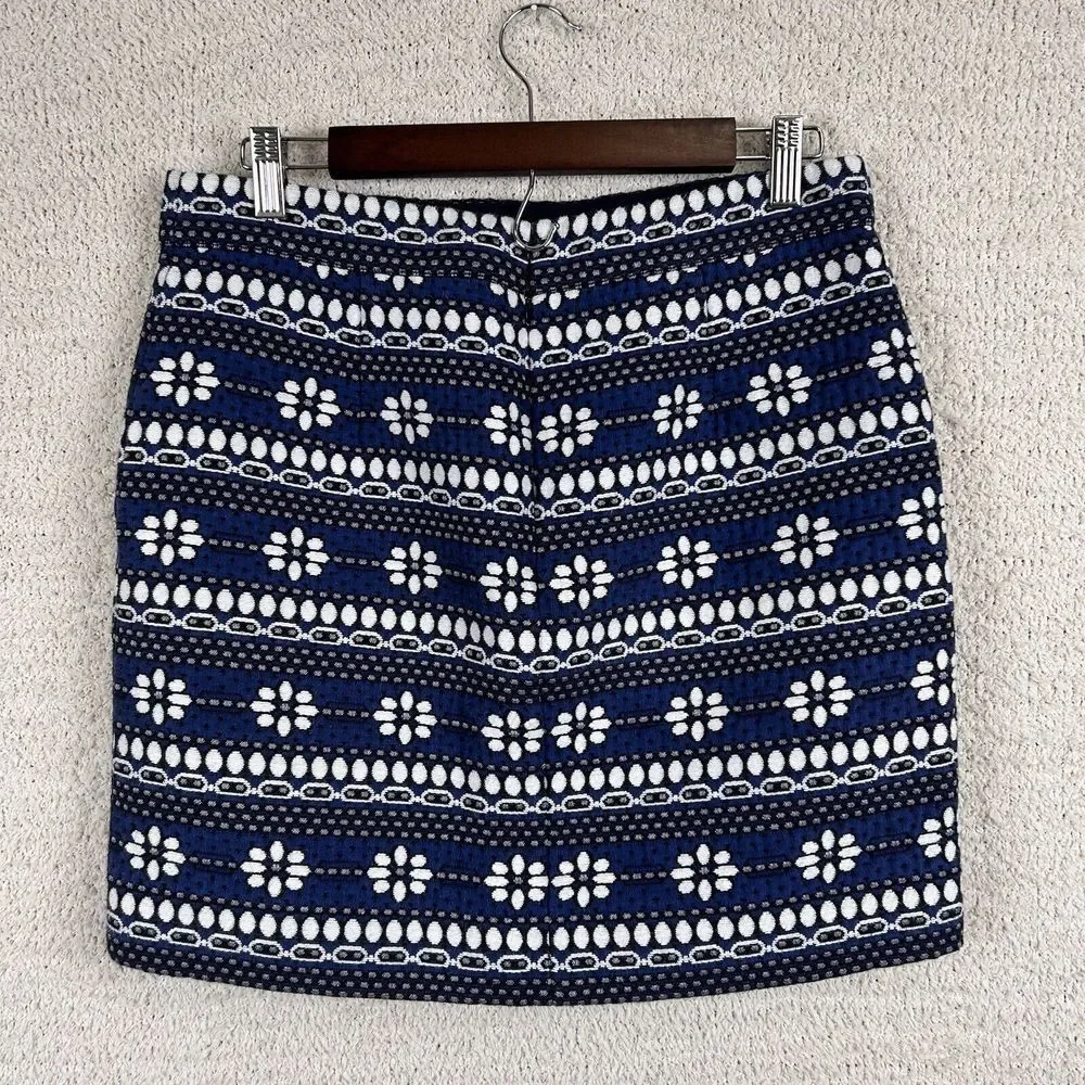 J. Crew Skirt Womens 6 Blue Floral Jacquard Lined Pencil Mini Back Zip Pockets - Picture 9 of 15